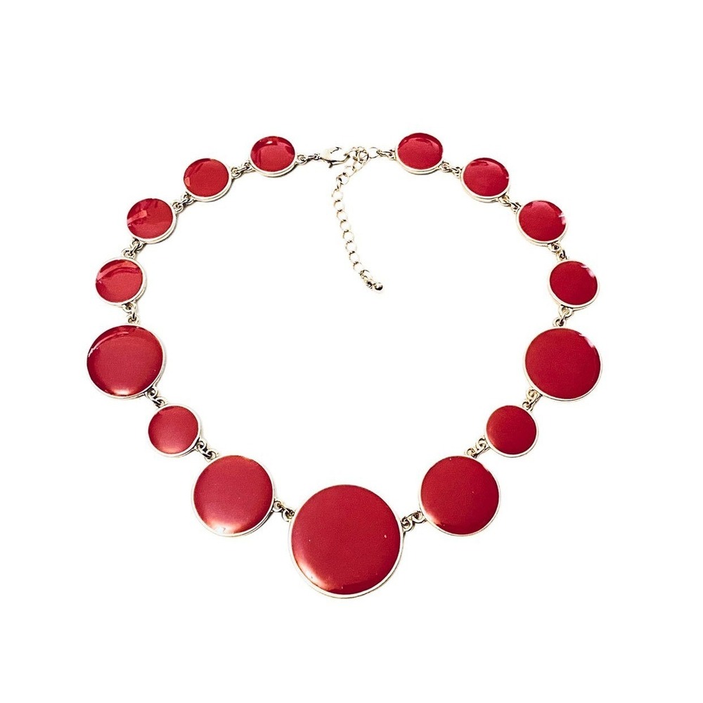 Red enamel‎ graduated circles gold toned linked necklace